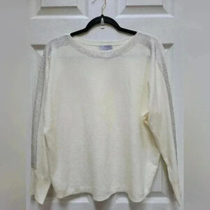 LIV Milano Women's Cotton Cream Rhinestone Studded Shoulder & Sleeves Size Large